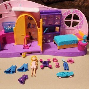 Polly Pocket Bedroom Loft Playset Bundle – Doll, Clothes, Furniture, Accessories